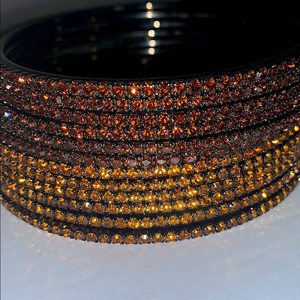 Crystal Bangle Set of 12 - Bronze Amber / Gold